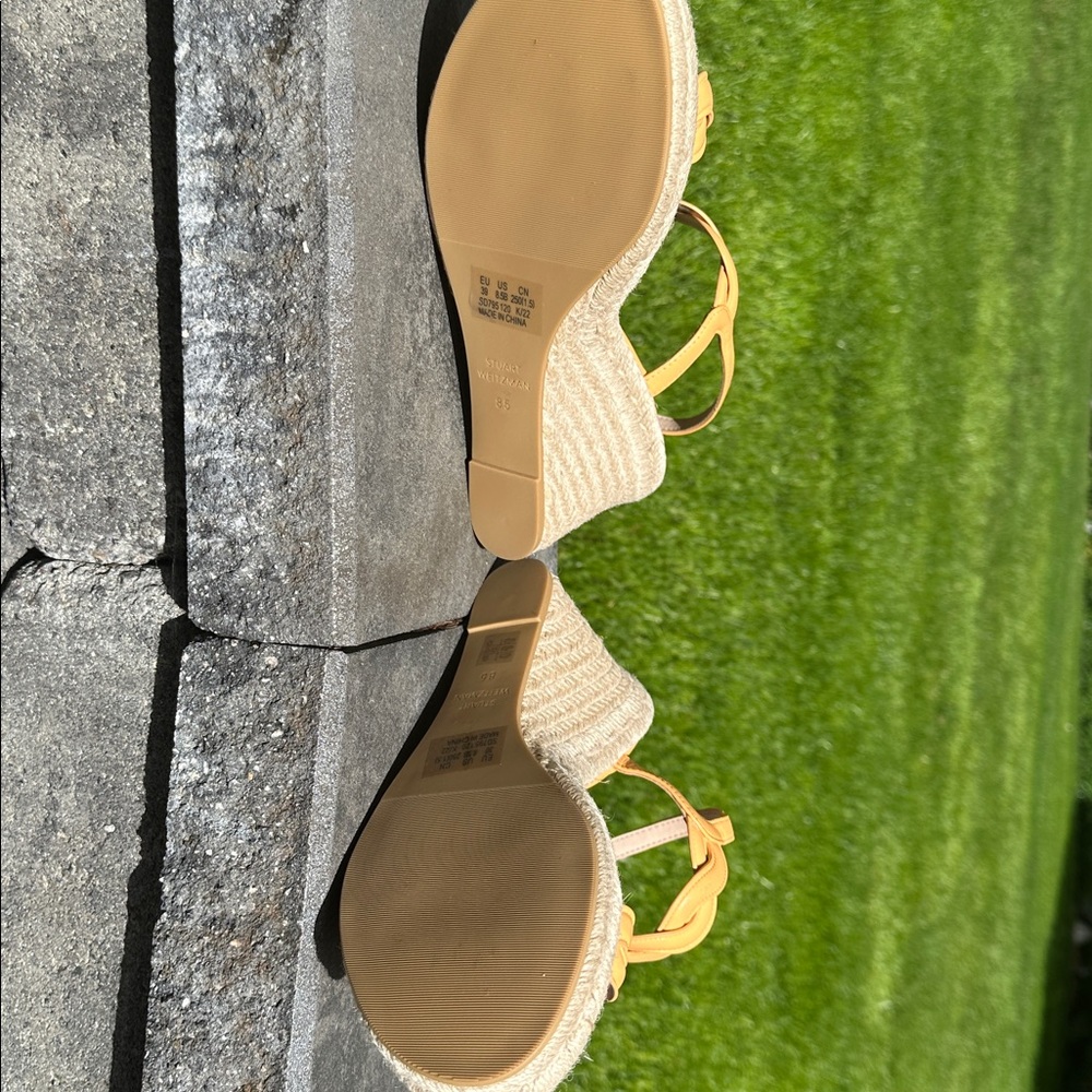 Stuart Weitzman Braided sorbet tangerine Leather Espadrille Wedges - Picture 3 of 4